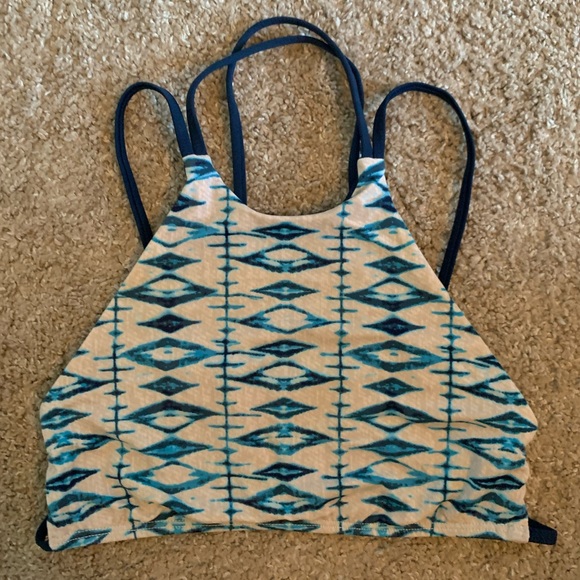 Frankies Bikinis Medley Shibori Tie Dye High Neck Navy/White Strappy Top Size S - Picture 5 of 8